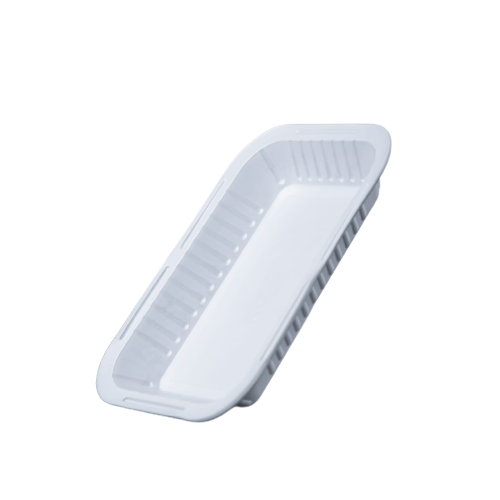 Small rectangular white plastic plate